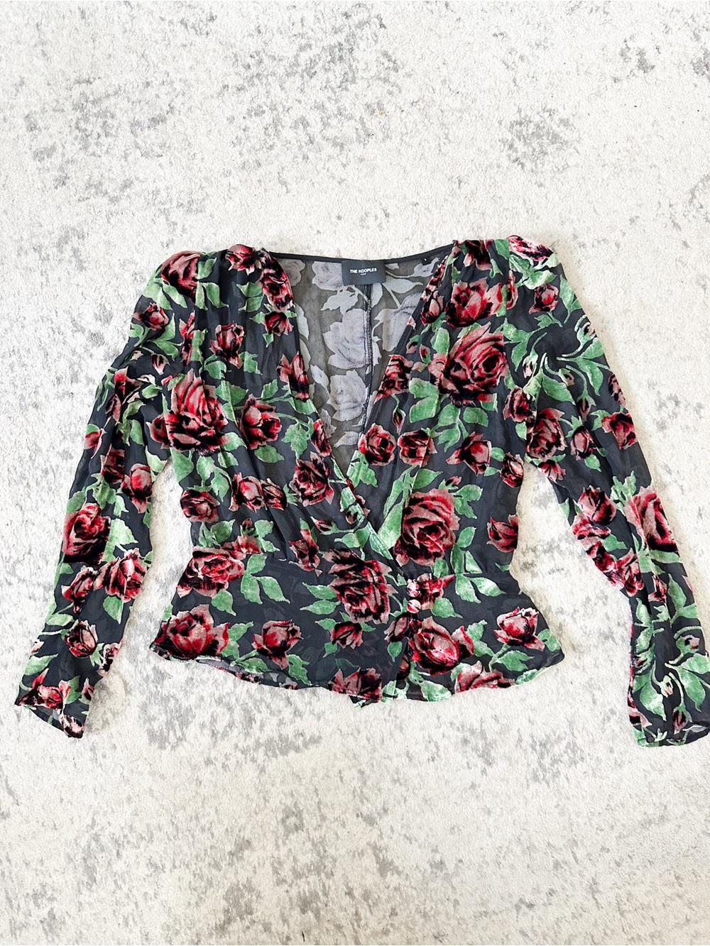 ⭐️3/$30⭐️ (bundle deal) The Kooples Burnout Velvet Rose Sheer Blouse size S